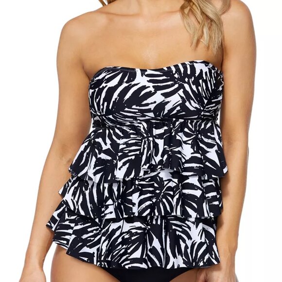 NWT Island Escape Women's Tiered Tankini Top Black Floral Sizes 8-10 $80 LLL113 - Picture 1 of 1
